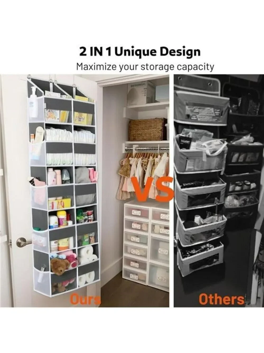 Over Door Organizer 5 Tier 10 Pocket Hanging Storage for Closet Bathroom
